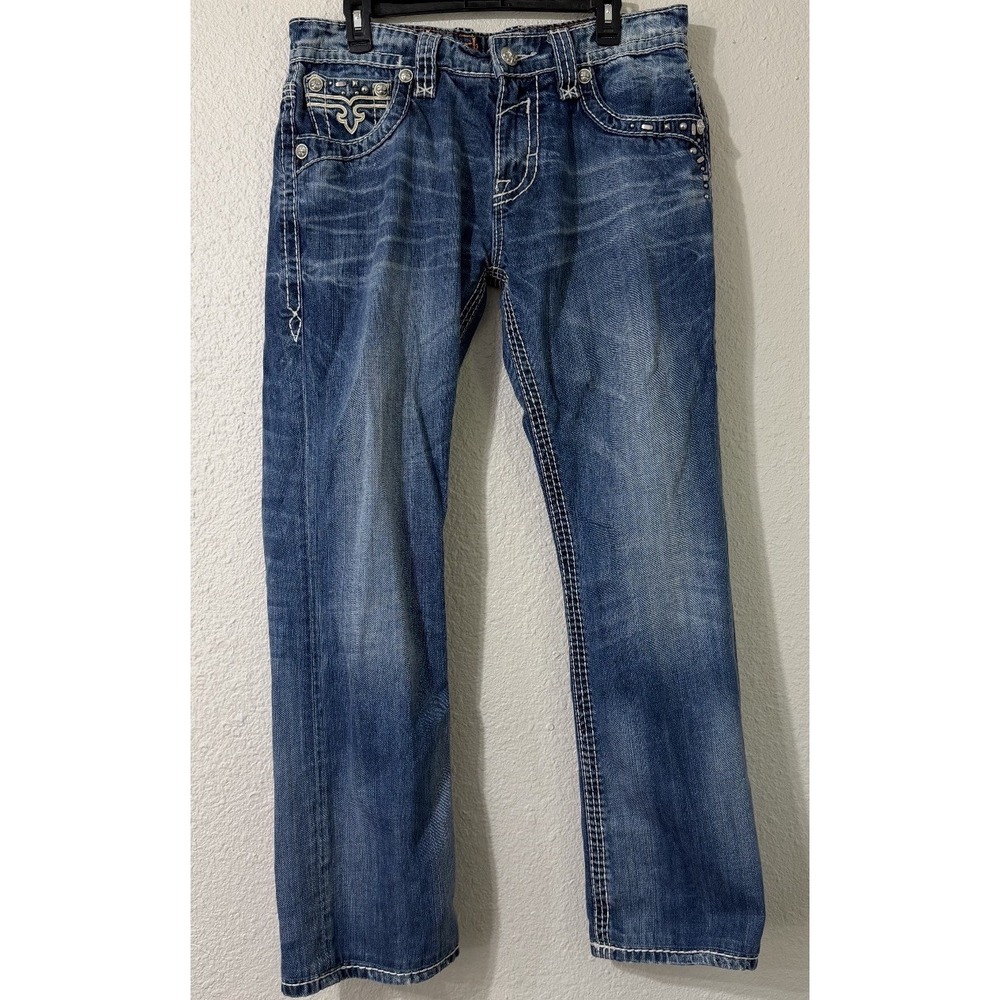 Mens Rock Revival Jeans 33 Alex Straight Leg Western